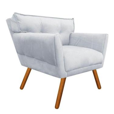 Imagem de Poltrona Anitta Suede Cinza Pés Palito Castanho Drossi - CASA DO PUFF