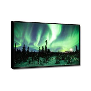 Imagem de JZSDGB Quadro preto - impressões em tela arte de parede Aurora Boreal imagens - galáxia céu estrelado paisagem pinturas de arte impressão em tela - pôster de luzes do norte - imagens modernas para