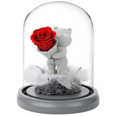 Imagem de Capa de vidro para presente de Dia dos Namorados urso rosa flor eterna,flor eterna para esposa, mãe, filha, namorada, presente de rosa urso, confissão, presente de