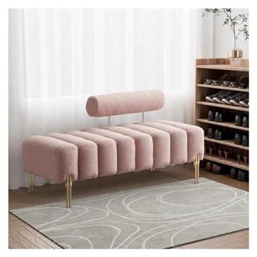 Imagem de Banqueta de cama para quarto, banco de cama otomano adornado com canal, banco de entrada estofado moderno para 2 lugares com encosto ajustável para quarto, sala de estar, assento de janela, banco rosa