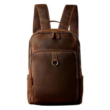 Imagem de Mochila de couro genuíno vintage feita à mão para homens casual grande capacidade retro bolsa de viagem dos homens