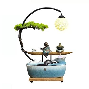 Imagem de Fonte de mesa para interior fonte de meditação zen fonte de mesa com lâmpada de bola de vime e queimador de incenso relaxamento, fontes de cachoeira, recurso de água, fonte de mesa para decoração de