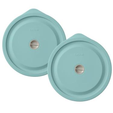 Imagem de Tampas de substituição para Pyrex 7402-PC 6/7 xícara, tampa de silicone redonda de armazenamento para tigela de vidro âncora, pacote com 2 com marca de data