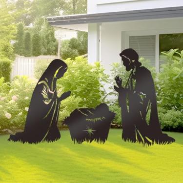 Imagem de KOYILTD Conjunto de 3 presépios de metal preto, silhueta de presépio ao ar livre para quintal, metal preto, estacas de jardim decorativas para jardim, quintal, gramado, decorações ao ar livre