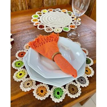 Imagem de Sousplat Bandeja 37cm Barbante Fino Moeda Colorida Crochê - Maria Croc