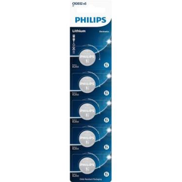 Imagem de Bateria Philips do tipo moeda CR2032 3V lítio com 5 unidades