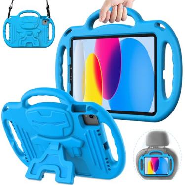 Imagem de AVAWO Capa infantil para iPad (A16) 11ª geração 2025, iPad 10ª geração 10 polegadas 2022, capa protetora resistente à prova de choque com alça de ombro/alças/suporte para i Pad 10/11 gerações, azul
