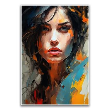 Imagem de Pôster colorido de pintura de retrato de mulher - Pôster de arte digital em aquarela expressionista vibrante arco-íris - Pôster sem moldura de 30 x 45 cm - Pôster premium em papel brilhante de 45 kg -
