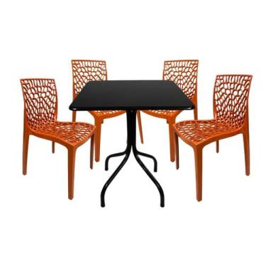 Imagem de Jogo Mesa Quadrada Preta Com 4 Cadeiras Gruvyer Terracota Restaurante 