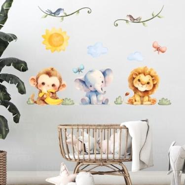 Imagem de Papel de Parede Adesivo Safari Infantil Decoração Quarto Bebê Kids Animais da Selva Brinquedoteca