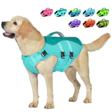 Imagem de Petglad Colete salva-vidas para cães, colete salva-vidas para animais de estimação com alça de resgate para natação de barco, colete de natação refletivo ajustável para cães pequenos e grandes - verde