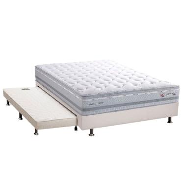 Imagem de Cama Box c/ Auxiliar Casal: Colchão Herval Maxspring Petra C1662 + Base crc Suede Gray (138x188x33)