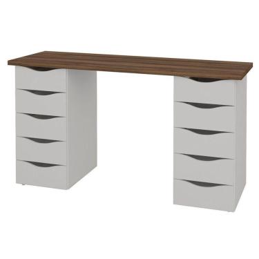 Imagem de Mesa Computador Escrivaninha Due Web 10 Gavetas Nogal Branco