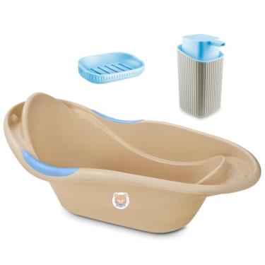 Imagem de Kit Banheira 20 Litros com Saboneteira e Dispeser Sabonete Liquido 560ml (Azul Bebê)