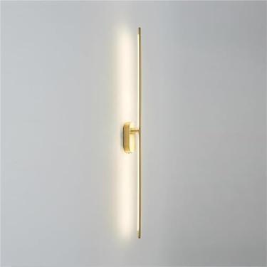 Imagem de Luminária de parede linear de latão com rotação de 180° LED dourada, 3000K, luz quente interna para quarto, sala de estar, corredor, parede de TV (95 cm)