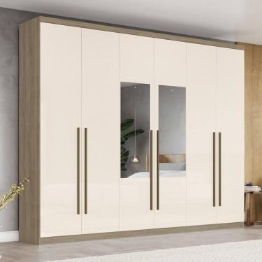 Imagem de Guarda-Roupa Casal Ravé 6 Portas 3 Gavetas com Espelho Rústico/Off White - Pnr Móveis