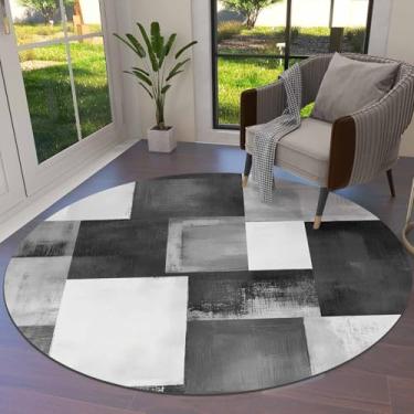 Imagem de Tapete felpudo abstrato, arte moderna de 0,9 m, cinza, bloco de cores, tapete felpudo para quarto de estar, sala de estar, decoração de casa