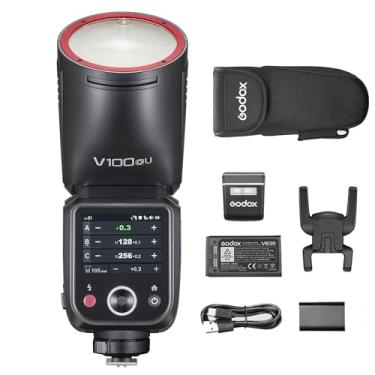 Imagem de Godox Flash V100-O para Olympus para câmera Panasonic, cabeça redonda, flash Speedlite, tela sensível ao toque TTL, sistema X sem fio 2.4G (atualização GODOX V1)