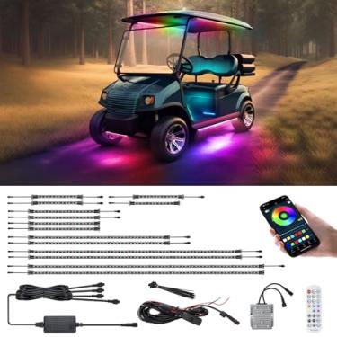 Imagem de Roykaw Kit de iluminação neon para carrinho de golfe Underglow com luzes LED com dossel, poço de roda e luzes internas para carro EZGO Yamaha Club, milhões de cores/à prova d'água IP68/sincronização