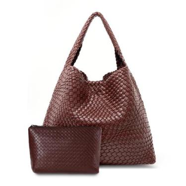 Imagem de Sacola MELOLILA de couro trançado grande para mulheres com bolsa
