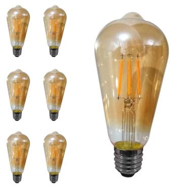 Imagem de Kit 7x Lâmpada Filamento Led St64 Retrô Vintage Âmbar 4W Bivolt