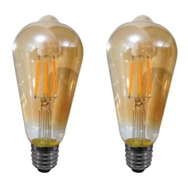 Imagem de Kit 2x Lâmpada Filamento Led St64 Retrô Vintage Âmbar 4W Bivolt