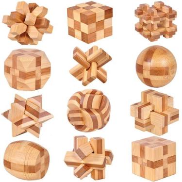 Imagem de Conjunto de quebra-cabeças de madeira VolksRose IQ Challenge, 12 unida