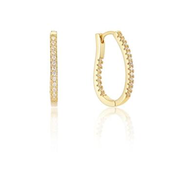 Imagem de Sylph Brincos de argola quadrados pequenos banhados a ouro 18 K em forma de U, brincos retangulares banhados a ouro 18 K, hipoalergênicos, joias de zircônia cúbica, presentes, Cobre, Sem pedra