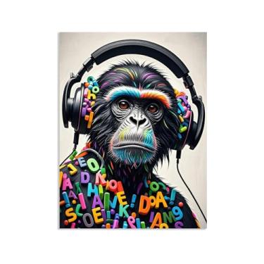 Imagem de Macaco gorila animal pintura inspiradora imagens pôsteres impressões arte macaco legal pôster colorido banksy arte de parede para sala de estar escritório decoração de parede 80 x 60 cm (32 x 24
