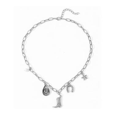 Imagem de Colares femininos de caubói ocidental, moderno, chapéu de vaqueira, botas, corrente dourada, colar de corrente de ouro para fantasia de vaqueira ocidental, bijuteria, chapéu de caubói e pingente