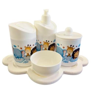 Imagem de Kit Higiene Bebê Safari Hora Do Sono C/bandeja MDF (Nuvem Branca/Branca)