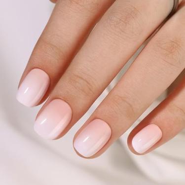 Imagem de RTKHFZE Unhas Postiças Em Gel Macio - Quadradas Curtas, Efeito Ombré, Ajuste Perfeito, 16 Tamanhos (Kit Reutilizável Com 32 Peças)