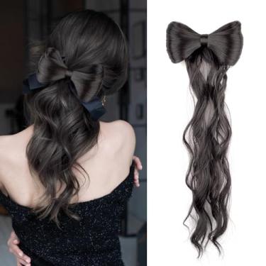 Imagem de LyoRuSi Aplique De Cabelo Sintético Com Laço, 14" Cacheado Natural, Rabo Cavalo, Grampos Decorativos, Marrom Escuro