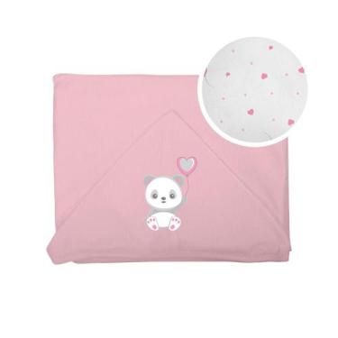 Imagem de Toalha de Banho Bebê em Plush 67x86 Atoalhado Bublim, Panda Rosa