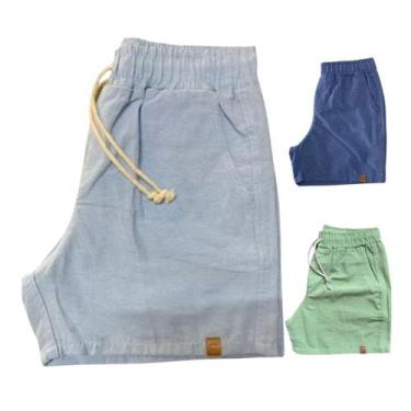 Imagem de Kit 3 Shorts Mauricinho Plus Size Fio Tinto Linho 3 Bolsos - Genérica,