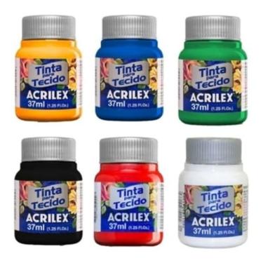 Imagem de Kit Tinta Para Tecido Fosca Acrilex 6 Cores 37ml Artesanato – Fixação a Frio e Alta Cobertura Com Acabamento Fosco, Alta Cobertura E Fixação A Frio, Este Kit É A Escolha Perfeita Para Quem Busca Qualidade