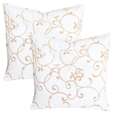 Imagem de Ladyann Conjunto de capas de almofada acolchoadas 100% algodão, fronhas estampadas com estampa de bordado 66 x 66 de 2, fronhas macias e aconchegantes para sofá-cama, sala de estar e decoração de casa