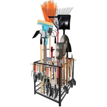Imagem de HobbyField Organizador de ferramentas de jardim, rack de armazenamento de ferramentas para garagem, galpão e uso externo, suporte de ferramentas particionado para ancinhos, pás, vassouras e muito mais