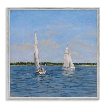 Imagem de Stupell Industries Barcos à vela de verão gêmeos cinza emoldurado giclée design de arte por Tim Coffey, 12 x 12