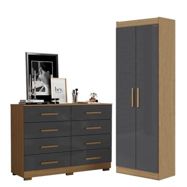 Imagem de Cômoda 8 Gavetas 2014148 e Armário Multiuso 2000191 Atacama Grafite - Aramóveis 