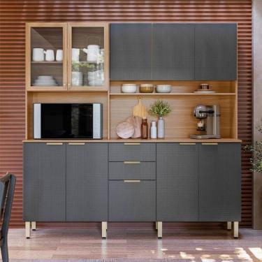 Imagem de Cozinha Compacta Amora 10 Portas 2 Gavetas Amêndola e Grafite