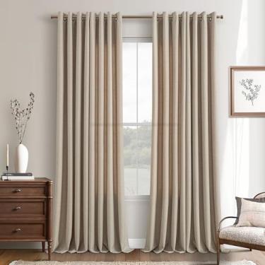 Imagem de Cortinas de linho acastanhado 246 cm de comprimento para sala de estar, ilhós de bronze, rústico, quinta, semitransparente, filtro de luz, cortina de janela, sala de jantar, linho grosso, cortinas