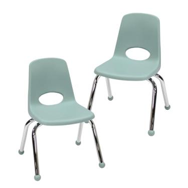 Imagem de Cadeira escolar empilhável de 30,5 cm, assento de estudante empilhável com pernas de aço cromado e deslizadores esféricos; para sala de aula, escola em casa ou espaço de aprendizagem - Seafoam