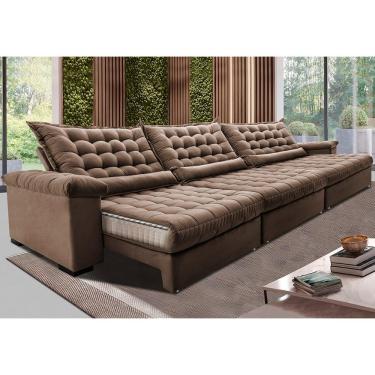 Imagem de Sofá Retrátil e Reclinável 3,85m Molas Ensacadas Cama inBox Big Space. com Bordado 3D Velusoft