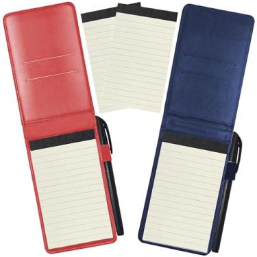 Imagem de itechpanda 2 Pack Small Pocket PU Leather Business Notebook Cover Jotter Multifunction A7 Mini Notepad (Red + Dark Blue)