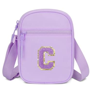Imagem de CLOUDWINGS Presente de aniversário para meninas, bolsa tiracolo com inicial para crianças de 3 a 10 anos, Roxa