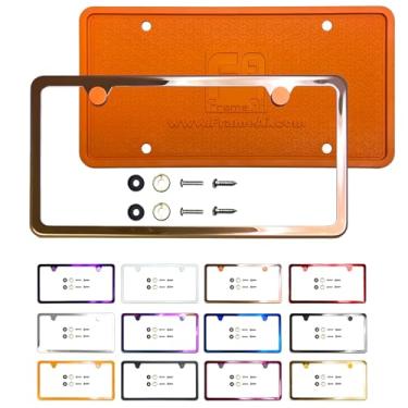 Imagem de Protetor traseiro de silicone dois furos moldura fina de placa de licença espelho ouro rosa galvanoplastia galvanização universal de alumínio parafuso na tampa, T304 aço inoxidável, à prova de ferrugem à prova de intempéries (quantidade: 1 moldura)