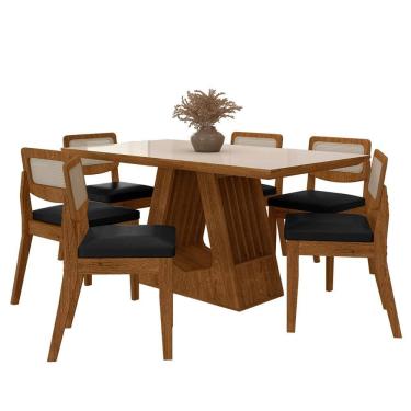 Imagem de Mesa Santiago Com 6 Cadeiras Sextavada Frei/off/corino Preto - M.a