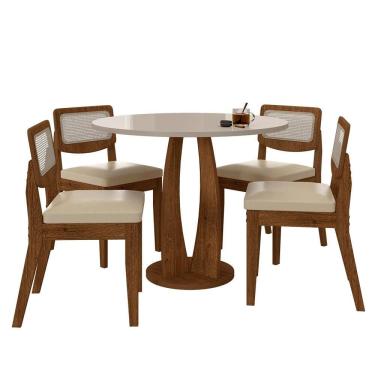 Imagem de Mesa Faenza Com 4 Cadeiras Sextavadas Freijó/off/corino Bege - M.a