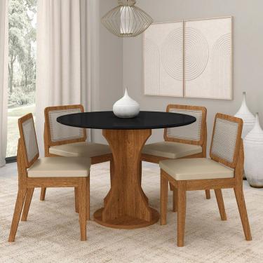 Imagem de Mesa Redonda Andria 4 Cadeiras Sextavadas Freijó/pto/corino Bege - M.a